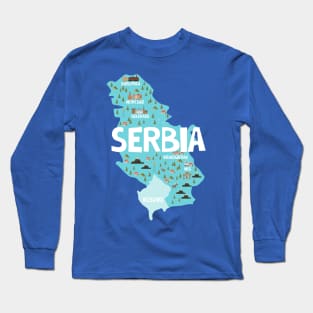 Serbia Illustrated Map Long Sleeve T-Shirt